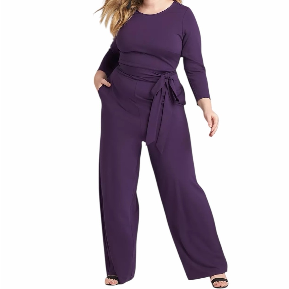 Lane Bryant "Plume Purple "Lena" Knit 3/4 Sleeve Jumpsuit 22/24